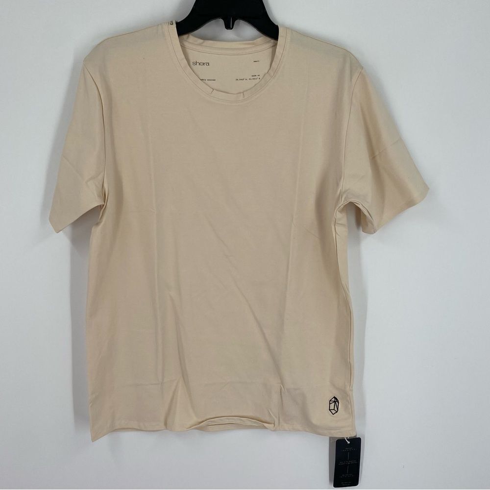 Shora Men’s Sustainably Source Short Sleeve Crew Neck Cream Basic Stretchy Tee S